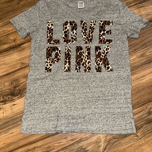 PINK Victoria's Secret Gray T-Shirt with Leopard